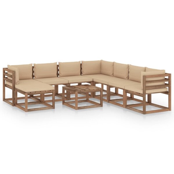 vidaXL Salon de jardin 9 Pièces avec coussins Beige