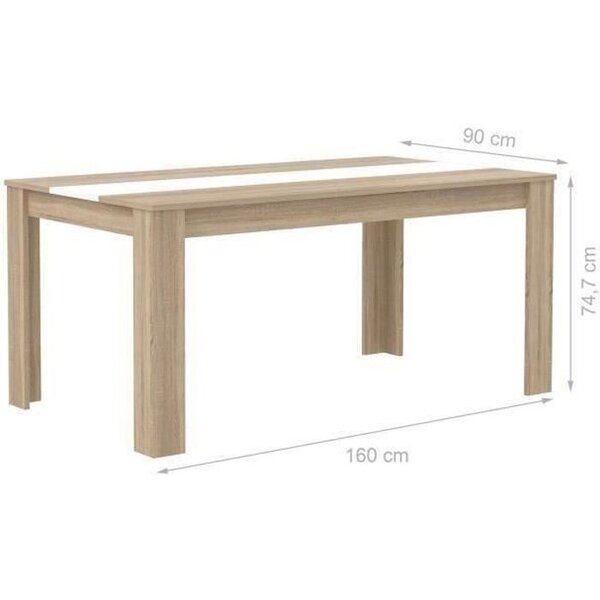 ELÄMÄ Table a manger de 6 a 8 personnes style contemporain en bois aggloméré décor chene et blanc mat - L 160 x l 90 cm