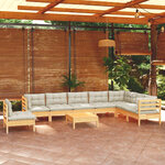 vidaXL Salon de jardin 9 Pièces avec coussins crème bois de pin massif