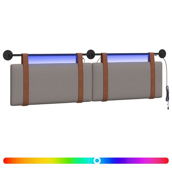 vidaXL Tête de lit suspendue Avec lumière LED Taupe PU antique