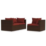 vidaXL Salon de jardin 3 Pièces avec coussins Marron Résine tressée