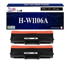 T3AZUR -2x Toners compatibles avec HP W1106A (106A) pour HP Laser 107a  107r  107w  Laser MFP 135ag  135wg  137fnw  137fwg