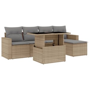vidaXL Salon de jardin avec coussins 6 Pièces beige résine tressée
