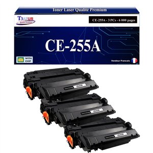 T3AZUR -3x Toners compatibles  avec HP CE255A (55A) pour HP LaserJet Enterprise P3010  P3011  P3015  P3015D  P3015DN  P3015X