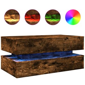 vidaXL Table basse avec lumières LED chêne fumé 90x50x40 cm