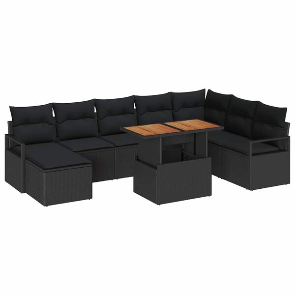 vidaXL Ensemble de canapé de jardin avec coussin 9 Pièces Noir et Marron