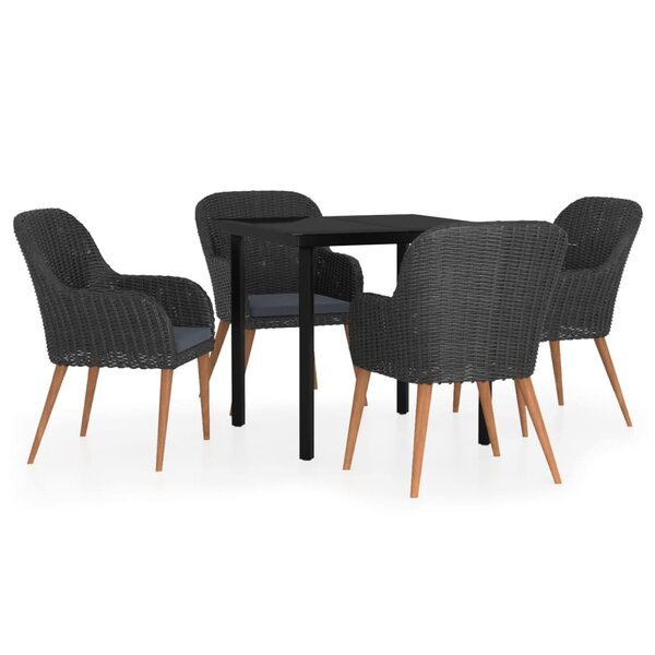 vidaXL Ensemble de salle à manger de jardin avec coussins 5 Pièces Noir