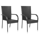 vidaXL Chaises empilables d'extérieur lot de 2 Résine tressée Noir