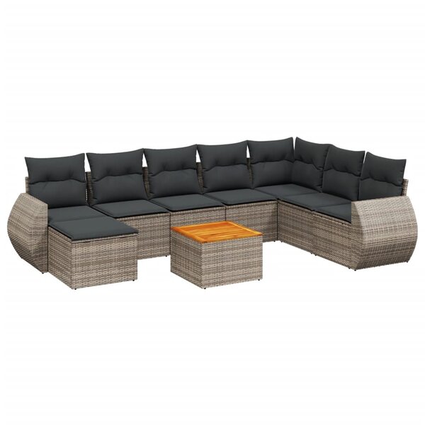 vidaXL Salon de jardin 9 Pièces avec coussins gris résine tressée