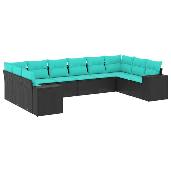 vidaXL Salon de jardin 10 Pièces avec coussins noir résine tressée