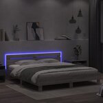 vidaXL Cadre de lit avec tête de lit et LED sonoma gris 180x200 cm