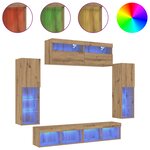 Armoires Murales TV vidaXL avec Éclairage LED 2 Pièces Chêne Artisanal 80x30x30 cm