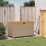 vidaXL Boîte de rangement de jardin beige résine tressée bois d'acacia