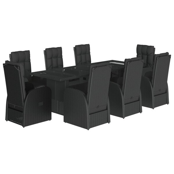 vidaXL Ensemble à manger de jardin 9Pièces coussins noir résine tressée