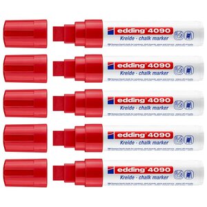 Marqueur Craie Liquide 4090 Verre Fenêtre Ardoise Rouge Pointe Biseautée 4-15 mm x 5 EDDING