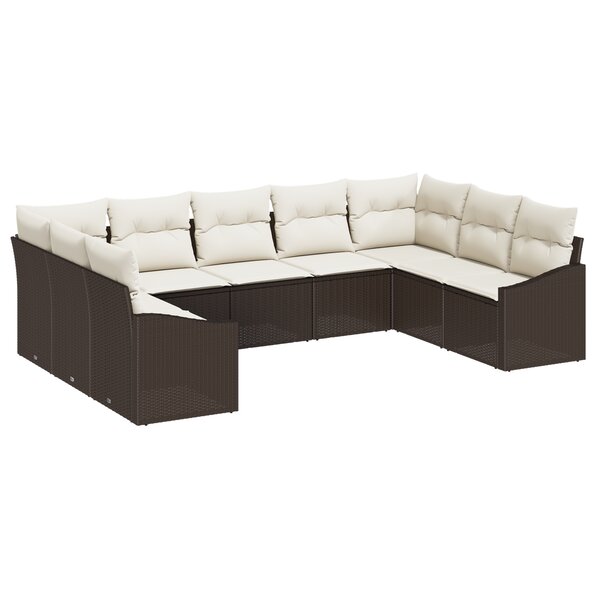 vidaXL Set de jardin 9 pièces avec coussins en rotin poly marron