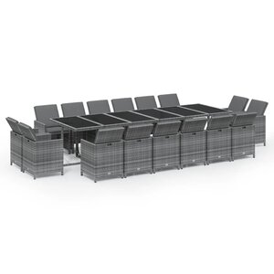 vidaXL Ensemble à manger de jardin coussins 17 Pièces Résine tressée Gris