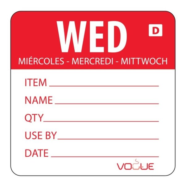 Étiquettes jours de la semaine solubles mercredi - lot de 250 - vogue -  - polypropylène 60x49mm