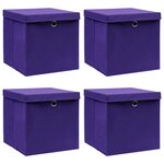 vidaXL Boîtes de rangement et couvercles 4 Pièces Violet 32x32x32cm Tissu