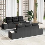 vidaXL Canapé de jardin 7 pièces avec coussins en poly rotin noir et acacia