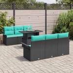 vidaXL Ensemble de canapé de jardin avec coussin 7 Pièces Noir Poly rotin