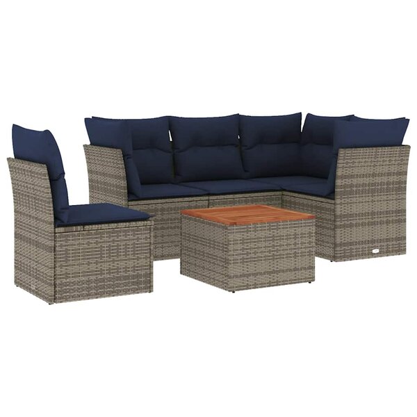 vidaXL Salon de jardin 6 Pièces avec coussins gris résine tressée