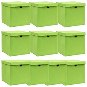 vidaXL Boîtes de rangement avec couvercles 10Pièces Vert 32x32x32cm Tissu