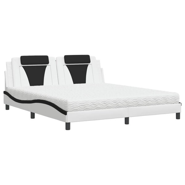 vidaXL Lit Viana avec matelas blanc et noir 180x200 cm similicuir