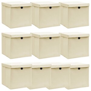 vidaXL Boîtes de rangement à couvercles 10 Pièces Crème 32x32x32 cm Tissu