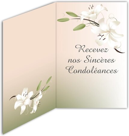 Carte Sincères Condoléances Fleurs Lys Blancs avec Enveloppe Blanche 12x17  5cm - La Poste