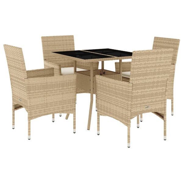 vidaXL Ensemble à manger de jardin et coussins 5 Pièces beige rotin verre
