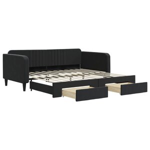 vidaXL Lit de jour avec gigogne et tiroirs sans matelas noir 100x200cm