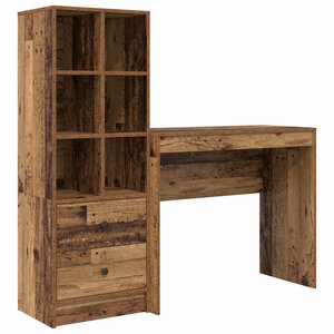 vidaXL Bureau avec tiroir avec étagère avec stockage 2 Pièces Bois ancien