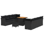 Ensemble de Canapé de Jardin 11 Pièces avec Coussins Noir Rattan Poly Acacia