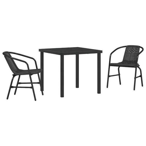 vidaXL Ensemble de salle à manger pour jardin 3 Pièces Noir Poly rotin