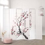 Paravent bois 6 pans bambou blanc