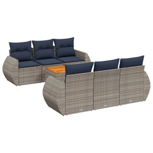 vidaXL Salon de jardin 7 Pièces avec coussins gris résine tressée