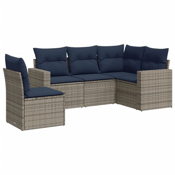 vidaXL Salon de jardin 5 Pièces avec coussins gris résine tressée