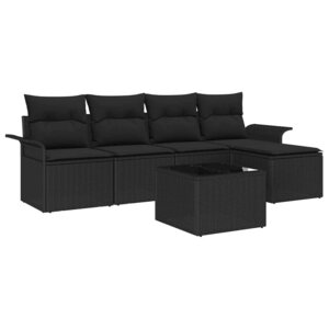 vidaXL Ensemble de canapé de jardin avec coussin 6 Pièces Noir polyrotin