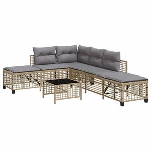 vidaXL Salon de jardin d'angle avec coussins 3Pièces mélange beige rotin