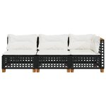 vidaXL Canapé de jardin avec coussins 3 places noir résine tressée