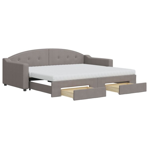 vidaXL Lit de jour avec gigogne et tiroirs taupe 90x200 cm tissu