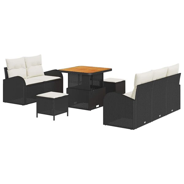 vidaXL Ensemble de canapé de jardin 8 Pièces Noir polyrotin