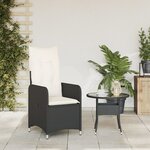 vidaXL Chaise inclinable de jardin avec coussins noir résine tressée