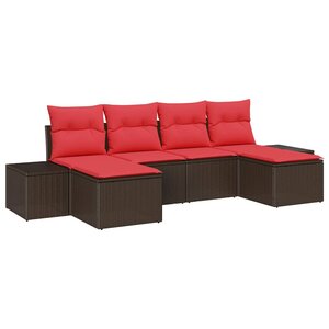 vidaXL Ensemble de canapé de jardin avec coussin 6 Pièces Marron et rouge