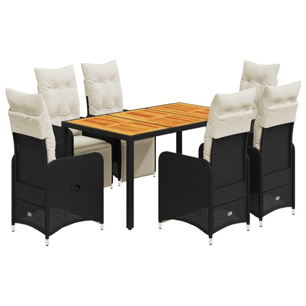 vidaXL Ensemble de bistro de jardin 7 Pièces coussins noir poly rotin