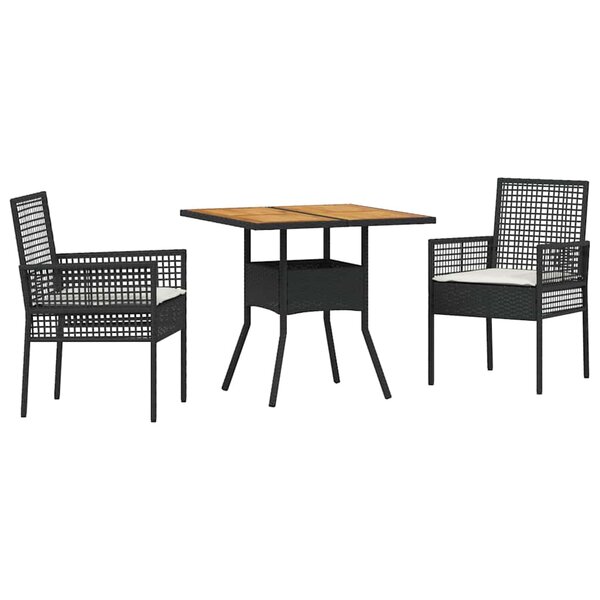vidaXL Ensemble de salle à manger pour jardin 3 Pièces Noir Poly rotin