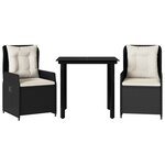 vidaXL Ensemble à manger de jardin avec coussins 3 Pièces Noir