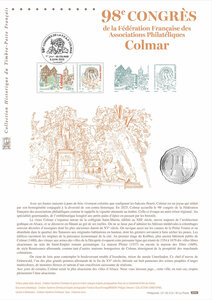 Document philatélique - 98ème Congrès de la Fédération des Associations Philatéliques - Colmar