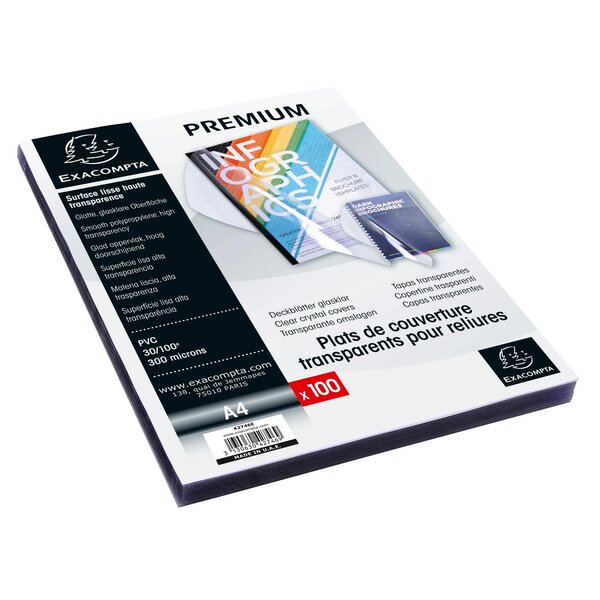 Boite De 100 Plats Pour Relier Pvc 30x100e - A4 - Cristal - Exacompta